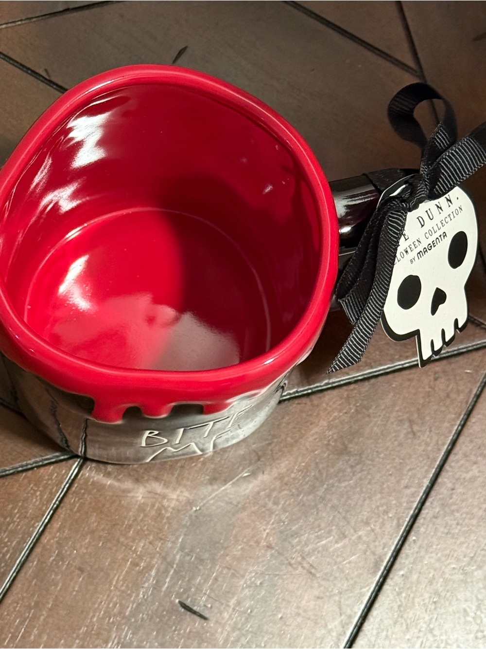 Rae Dunn Black Ceramic Mug w/ Blood 🩸 Red Interior- BITE ME- Halloween- NWT - Picture 3 of 5